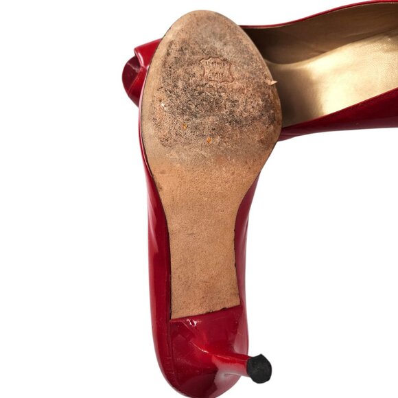 STUART WEITZMAN AUTH $399 Women Red Patent Leather Open Toe Linda Pump Size 9.5 - Picture 9 of 10